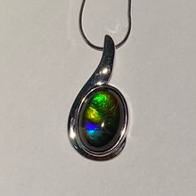 Load image into Gallery viewer, Ammolite pendant with beautiful orange, gold, green, blue and indigo set in Sterling Silver