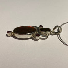 Load image into Gallery viewer, Ammolite Pendant in Sterling Silver with garnet gemstones