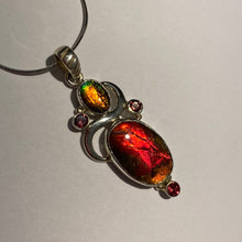 Load image into Gallery viewer, Ammolite Pendant in Sterling Silver with garnet gemstones