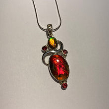Load image into Gallery viewer, Ammolite Pendant in Sterling Silver with garnet gemstones