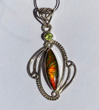 Load image into Gallery viewer, Ammolite pendant bright red, green and yellow with citrine gemstone Sterling Silver