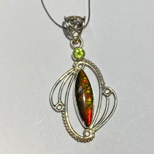 Load image into Gallery viewer, Ammolite pendant bright red, green and yellow with citrine gemstone Sterling Silver