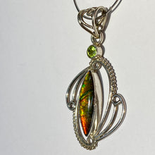 Load image into Gallery viewer, Ammolite pendant bright red, green and yellow with citrine gemstone Sterling Silver