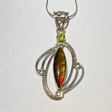 Load image into Gallery viewer, Ammolite pendant bright red, green and yellow with citrine gemstone Sterling Silver