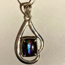 Load image into Gallery viewer, Ammolite pendant Vibrant pink cyan and green stripes set in Sterling Silver