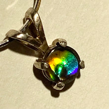 Load image into Gallery viewer, Ammolite pendant set in  Sterling Silver with vibrant rainbow flash