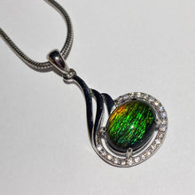 Load image into Gallery viewer, Ammolite pendant in Sterling Silver with Cubic Zirconia, bright beautiful pattern