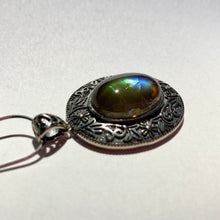 Load image into Gallery viewer, Ammolite pendant in Sterling Silver with beautiful green and blue shine.