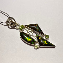 Load image into Gallery viewer, Ammolite pendant in Sterling Silver with peridot gemstone.