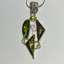 Load image into Gallery viewer, Ammolite pendant in Sterling Silver with peridot gemstone.