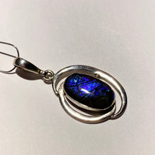 Load image into Gallery viewer, Ammolite Pendant Blue and  purple pendant 62 mm by 25 mm Sterling silver