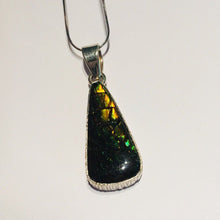 Load image into Gallery viewer, Ammolite pendant with golden and green dragon scales Sterling Silver