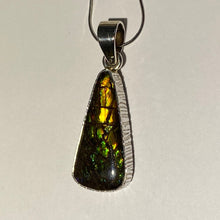 Load image into Gallery viewer, Ammolite pendant with golden and green dragon scales Sterling Silver