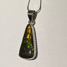 Load image into Gallery viewer, Ammolite pendant with golden and green dragon scales Sterling Silver