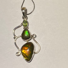 Load image into Gallery viewer, Ammolite pendant Sterling Silver with peridot