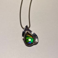 Load image into Gallery viewer, Ammolite pendant beautiful green blue with red spot in sterling silver setting