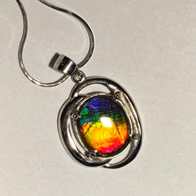 Load image into Gallery viewer, Ammolite pendant in Sterling Silver with beautiful bright rainbow colours!