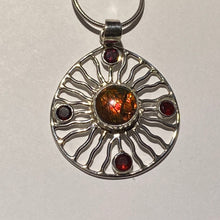 Load image into Gallery viewer, Ammolite pendant Sterling Silver with Garnet (chain not included)
