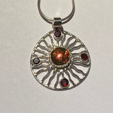 Load image into Gallery viewer, Ammolite pendant Sterling Silver with Garnet (chain not included)