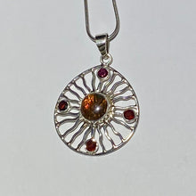 Load image into Gallery viewer, Ammolite pendant Sterling Silver with Garnet (chain not included)