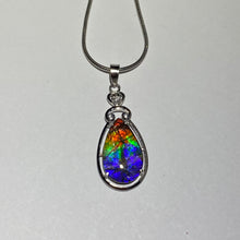 Load image into Gallery viewer, Ammolite pendant Rainbow colours with incredible lustre and flash  in Sterling Silver with cubic zirconia