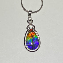 Load image into Gallery viewer, Ammolite pendant Rainbow colours with incredible lustre and flash  in Sterling Silver with cubic zirconia