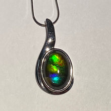 Load image into Gallery viewer, Ammolite pendant with beautiful orange, gold, green, blue and indigo set in Sterling Silver