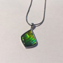 Load image into Gallery viewer, Ammolite pendant in Sterling Silver with gorgeous greens and blues, flashes of gold