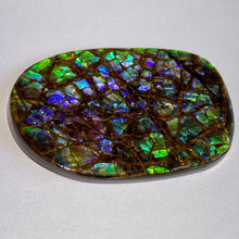Load image into Gallery viewer, Beautiful purple/blue/geen w splashes of aqua and pink - dragonskin free form ammolite gemstone 49x32 mm