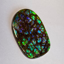 Load image into Gallery viewer, Beautiful purple/blue/geen w splashes of aqua and pink - dragonskin free form ammolite gemstone 49x32 mm