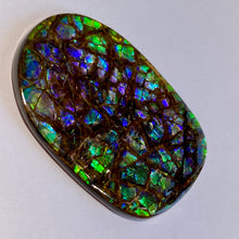 Load image into Gallery viewer, Beautiful purple/blue/geen w splashes of aqua and pink - dragonskin free form ammolite gemstone 49x32 mm
