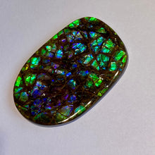 Load image into Gallery viewer, Beautiful purple/blue/geen w splashes of aqua and pink - dragonskin free form ammolite gemstone 49x32 mm