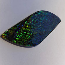 Load image into Gallery viewer, Beautiful green/blue/aqua and stripe of purple in dragon skin ammolite 79x39 mm