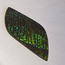 Load image into Gallery viewer, Beautiful green/blue/aqua and stripe of purple in dragon skin ammolite 79x39 mm