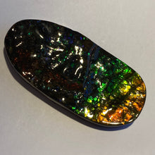 Load image into Gallery viewer, Beautiful Green/golden/orange with red and purple sparkles in darkness ammolite 66x32 mm