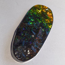 Load image into Gallery viewer, Beautiful Green/golden/orange with red and purple sparkles in darkness ammolite 66x32 mm