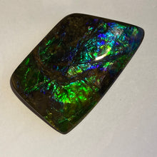 Load image into Gallery viewer, Beautiful flowing green/blue/aqua with splashes of purple and gold free form ammolite mm