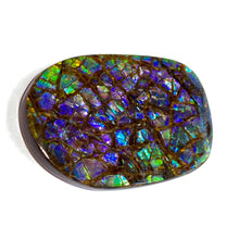 Load image into Gallery viewer, Beautiful purple/blue/geen w splashes of aqua and pink - dragonskin free form ammolite gemstone 49x32 mm