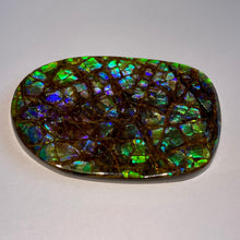 Load image into Gallery viewer, Beautiful purple/blue/geen w splashes of aqua and pink - dragonskin free form ammolite gemstone 49x32 mm