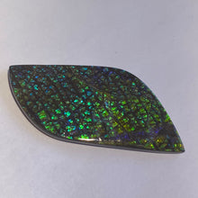 Load image into Gallery viewer, Beautiful green/blue/aqua and stripe of purple in dragon skin ammolite 79x39 mm