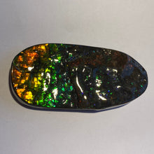 Load image into Gallery viewer, Beautiful Green/golden/orange with red and purple sparkles in darkness ammolite 66x32 mm