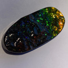 Load image into Gallery viewer, Beautiful Green/golden/orange with red and purple sparkles in darkness ammolite 66x32 mm