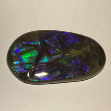 Load image into Gallery viewer, Glowing and deep purple, blue, green, aqua ammolite free form 56x32x6 mm