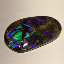 Load image into Gallery viewer, Glowing and deep purple, blue, green, aqua ammolite free form 56x32x6 mm
