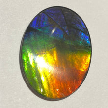 Load image into Gallery viewer, AAA+ ammolite calibrated cabochon. Beautiful rainbow colours. 40x30 mm low dome quartz cap