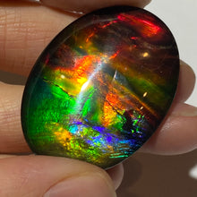 Load image into Gallery viewer, AAA+ ammolite calibrated cabochon. Beautiful rainbow colours. 40x30 mm low dome quartz cap