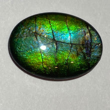 Load image into Gallery viewer, AAA+ ammolite calibrated cabochon. Beautiful green blue pink colours. 25 x 18 mm high dome quartz cap