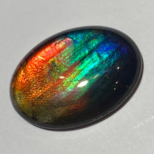 Load image into Gallery viewer, AAA+ ammolite calibrated cabochon. Beautiful rainbow colours. 30x 22 mm low dome quartz cap