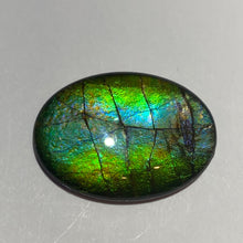 Load image into Gallery viewer, AAA+ ammolite calibrated cabochon. Beautiful green blue pink colours. 25 x 18 mm high dome quartz cap