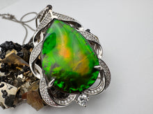 Load image into Gallery viewer, unique silver ammolite pendant
